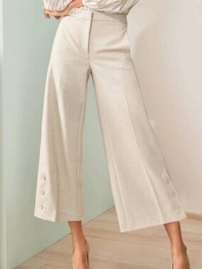 Ann Taylor Light Beige Tailored Wide-Leg Trousers